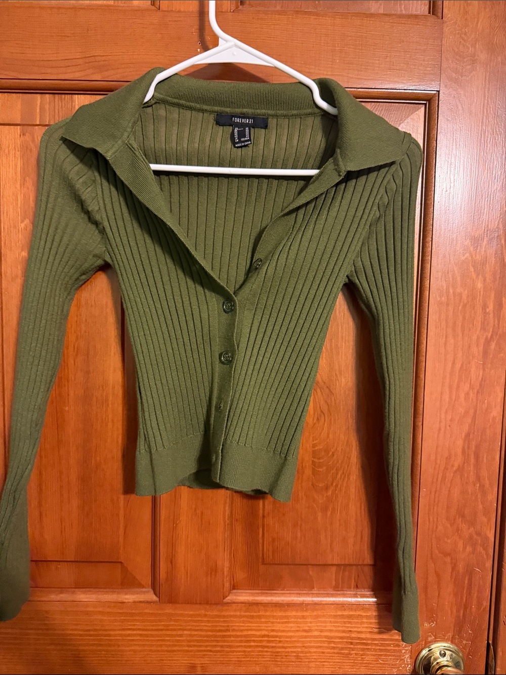 Forever 21 Olive Ribbed Button-Up Cardigan